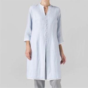 Vivid Linen V-Neck Stand Collar Long Blouse Tunic Layered Look Size Small